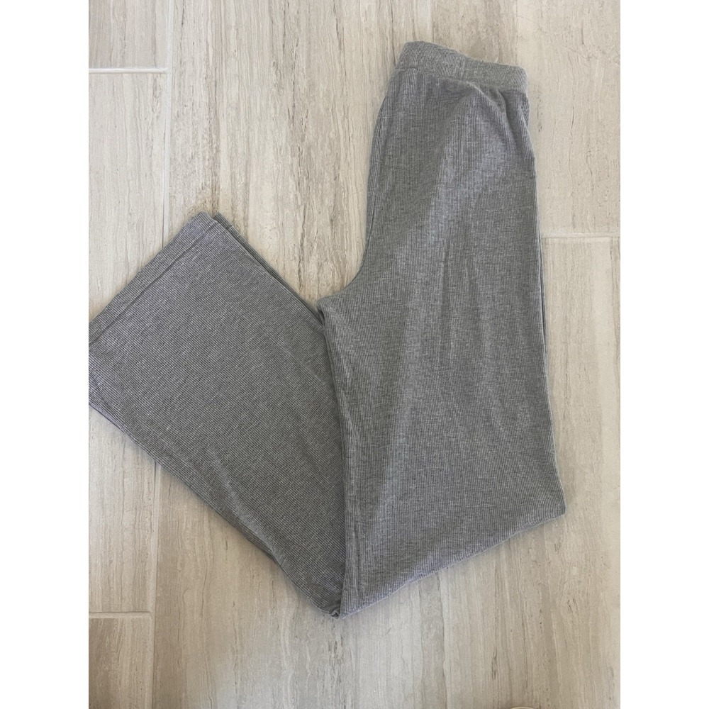 NEW Skims Gray Ribbed Knit Wide Leg Pull-On Pants Women's Size XS